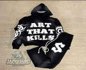 Conjunto de chándal con logotipo personalizado para hombre, de algodón de alta calidad, con bordado desgastado, lavado ácido, sol, pantalones de chándal con capucha - Product Image 3