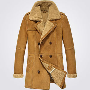 Best High Quality Style Winter FauxMensCamel Winter Sheepskin Shearling <b>PeaCoat</b> Plus Size PU LeatherCoats <b>Men's</b> Leather <b>Jackets</b> - Product Image 5