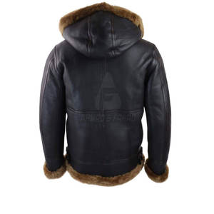 แจ็คเก็ตหนังแกะบุขนสำหรับผู้ชายแบบมีฮู้ด ขายส่ง พร้อมโลโก้ด้านหน้า คุณภาพดีที่สุด ขายดีอันดับต้นๆ สำหรับขายออนไลน์ - Product Image 2