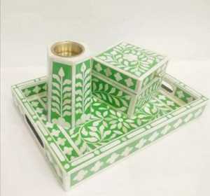 Elegante conjunto de Mubkhar quemador de incienso de resina verde brillante con soporte de bobina de fragancia metálica dorada para difusor de aromaterapia - Product Image 1