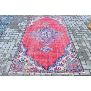 พรมตุรกี ขนาด 4.6x7.9 ฟุต พรมวินเทจ พรมขนสัตว์ลายจุดสีแดง - Product Image 1