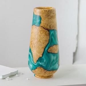 Pot de fleur hydroponique Transparent Design moderne verre sans sol plantation en pot Vase en bois en résine verte pour mariage - Product Image 2