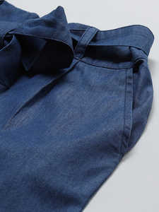 Culottes en jean bleu élégantes pour femmes, taille mi-haute, avec lien à nouer à la taille, confortables, décontractées, pour le quotidien, le bureau, les voyages - Product Image 3