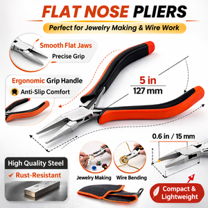 Alicates de Joyería de Punta Plana de 5 Pulgadas (127 mm), Acero Inoxidable, Mandíbula Lisa, Mango Antideslizante de PVC, para Doblar Alambre, Manualidades, MANAN INSTRUMENTS - Product Image 6
