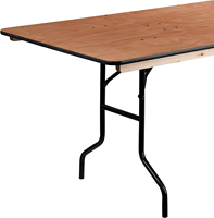 Table d'événement rectangulaire pliable en contreplaqué avec plateau naturel, table de banquet portable pour toutes occasions
