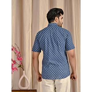 Camisa de Manga Corta para Hombre, Azul, Popelina de Algodón, Estampada, Corte Entallado, Estilo Casual y de Esmoquin, Suministro ODM - Product Image 6