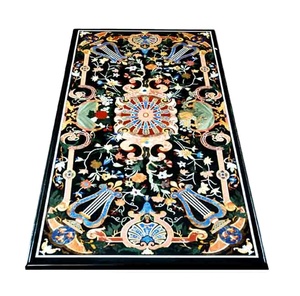 Juego de mesa de comedor con incrustaciones de mármol Diseño en la parte superior de la mesa de comedor de piedra de mármol negro atemporal del juego - Product Image 1