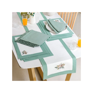 Pastel Green Floral Printed Minimal Linen Cotton <b>Placemat</b> 32x45cm Dining Table Mat OEKO TEX Certified India Bulk Buyer Ready - Product Image 6