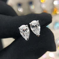 Pera 5*8 simular moissanita piedras preciosas pendientes oro blanco 100% 925 pendientes de plata esterlina joyería fina al por mayor