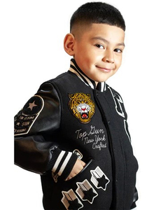 Veste universitaire personnalisée en laine à manches en cuir avec patchs brodés Veste letterman pour enfants Manches en cuir - Product Image 1