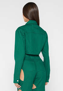 Chaqueta de mezclilla verde para mujer, talla XL, venta al por mayor, Chaqueta de algodón de diseño personalizado, estilo recortado, estampado de botones frontales, Otoño e Invierno sólido - Product Image 4