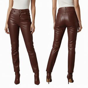 Pantalones de Moda al por Mayor para Mujer, Talla Grande, Ajustados, Rectos, de Cintura Media, Elásticos, de Cuero y Lona, Estilo Urbano, Invierno, Frente Plano, Casuales, Lavados - Product Image 1