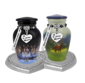 Support commémoratif en étain à double cœur pour 2 mini urnes, urnes en aluminium pour cendres humaines, adulte, homme, femme, cendres volumineuses, hommes - Product Image 4