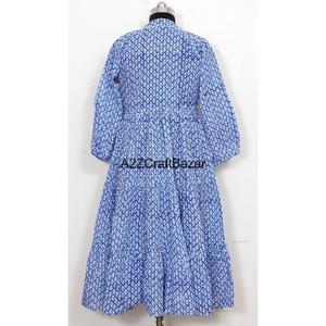 Vestido ajustado largo con estampado de bloques de algodón indio para mujer, ropa informal de verano y fiesta con estampado Floral y decoración de botones - Product Image 3