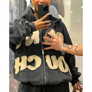 เสื้อฮู้ดดี้โอเวอร์ไซส์แบบยูนิเซ็กซ์ ดีไซน์เฉพาะตัว เป็นมิตรกับสิ่งแวดล้อม ตัดเย็บอย่างลงตัว ซิปแบบเรียบ ผ้าฝ้าย 100% ซักฟอกด้วยกรด ตกแต่งด้วยเทคนิคแอพพลิเคชั่นดิสชาร์จ - Product Image 6