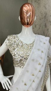 Новое поступление, привлекательная коллекция, жоржет, последовательная вышивка, рабочая сари, блузка от производителя, индийские сари, одежда для вечеринки - Product Image 3