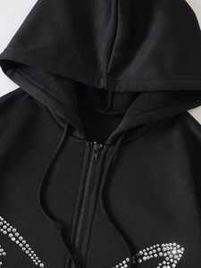 เสื้อฮู้ดมีซิปประดับพลอยเทียมสำหรับผู้หญิงแจ็คเก็ตมีฮู้ดแบบลำลองสำหรับทุกเพศเสื้อฮู้ดแบบขาด - Product Image 4