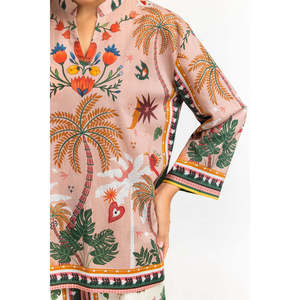 ชุดเซ็ตพิมพ์ลายโบฮีเมียนครอสแฮทช์ รุ่น IPST-77151 ชุดเซ็ต 2 ชิ้น เสื้อแขนสามส่วน กางเกงขาสั้นยาวระดับเข่า สำหรับฤดูใบไม้ผลิ/ฤดูร้อน - Product Image 4