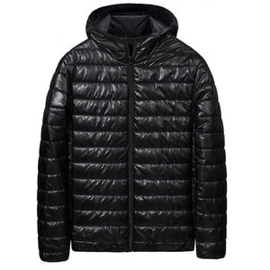 OEM Custom Men's Lightweight Puffer <b>Jacket</b> Winter <b>Waterproof</b> Shinny <b>Padded</b> Hooded <b>Jacket</b> with Pocket Decoration Bubble Fabric - Product Image 1