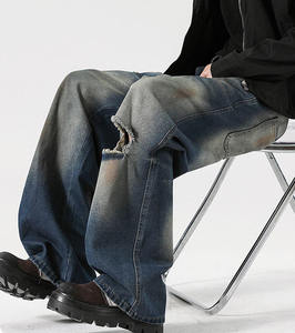 Pantalones Vaqueros Rotos de Estilo Urbano Vintage Desgastado, Pantalones Anchos Casuales de Pierna Recta para Hombre - Product Image 6