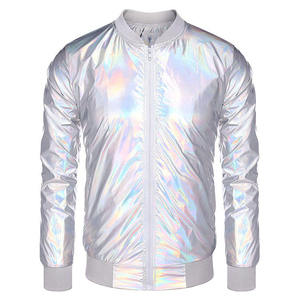 Men's Two-Tone Stand Collar Winter High Street Varsity Letterman <b>Baseball</b> <b>Bomber</b> <b>Jacket</b> Breathable Satin Outerwear Front Side - Product Image 1
