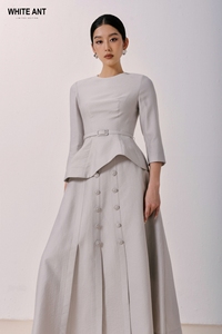 ชุดกระโปรงยาวสีเทาสโตนิงตันสำหรับผู้หญิงมีกระดุมชุดกระโปรงทรงเอไลน์สำหรับสาวออฟฟิศผ้าไนลอน4% 79% จากเวียดนาม - Product Image 4