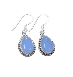 Boucles d'oreilles calcédoine bleue solide 925 en argent Sterling pierres précieuses mariage femmes boucles d'oreilles mai pierre de naissance cadeau pour bijoux d'anniversaire - Product Image 1