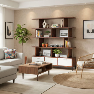 KS68179 Librería de Pie para Sala de Estar, Forma Rectangular, Cajones, Hecha de Madera de Melaleuca, Patas de Hierro, Recubrimiento en Polvo Negro - Product Image 2