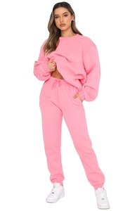 <b>Women's</b> 100% Cotton Knitted Winter Pullover Tracksuit Breathable Two-Piece Hooded Oversized <b>Lined</b> Design Front Print Logo Solid - Product Image 5