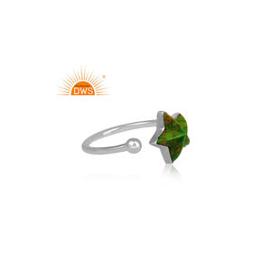 925 Fine Sterling Silver Green Copper Gemstone Star Design Bague empilable pour les femmes Fabricant de bijoux - Product Image 4