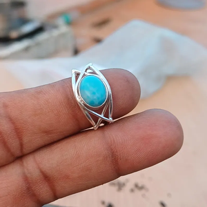 Gran oferta, anillo de piedras preciosas hecho a mano de Plata de Ley 925, joyería Larimar Original para bodas, suministro al por mayor - Product Image 5