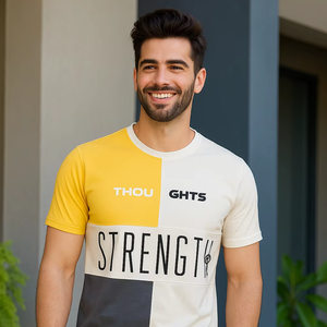 Người Đàn Ông Của Giản Dị Phong Cách 100% Cotton Vòng Cổ T-Shirt Màu Khối In Với Phía Trước Thiết Kế Văn Bản 280 Gram Vải Trọng Lượng - Product Image 1