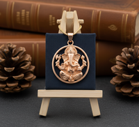 Collier pendentif Ganesha plaqué or rose, cadre rond, charme du dieu éléphant hindou, bijoux spirituels faits à la main