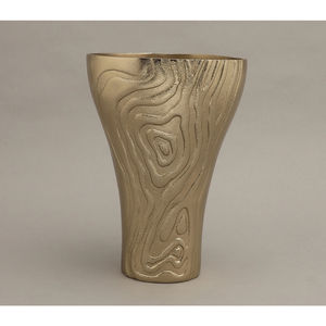 Jarrón de Flores Real de Aluminio Dorado con Diseño Texturizado, Patrón de Grano de Madera, Maceta Decorativa de Metal Hecha a Mano para Sala de Estar y Regalos - Product Image 2