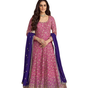 Vestido Anarkali Largo con Bordado de Mariposas de Tela de Alta Calidad con Patrón Único y Dupatta a Juego para Fiesta - Product Image 1