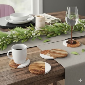 Meilleur choix : Ensemble de sous-verres ronds en noyer de luxe, écologiques et modernes, pour la décoration de la maison, du bar et du restaurant, au prix d'usine - Product Image 1