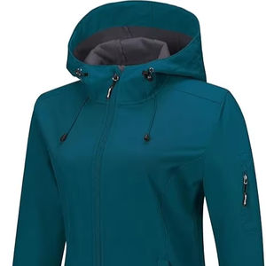 Blouson aviateur softshell en spandex tricoté de qualité supérieure pour femmes avec capuche doublé en polaire chaud léger imperméable isolé - Product Image 1