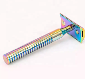 Maquinilla de afeitar de seguridad para hombres de calidad superior Acero inoxidable Color arcoíris Doble filo Hoja doble Belleza Cuidado personal Característica ANAAIF - Product Image 1