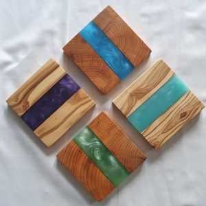 Posavasos cuadrado de madera y resina para taza de té, posavasos de diseño Multicolor hecho a mano de la mejor calidad, precio barato - Product Image 1