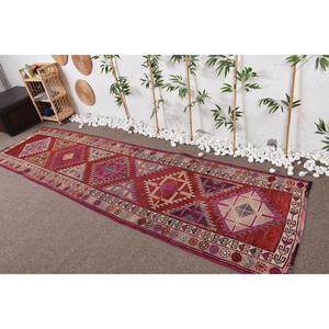 Tapis turc Herki 3x11,2 pieds, tapis vintage, tapis oriental en laine rouge - Product Image 2