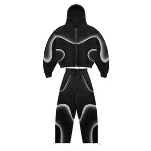 Chándales personalizados de alta calidad para correr, Sudadera con capucha y cremallera de estilo callejero + Pantalones apilados, chándales de poliéster cortavientos ligeros - Product Image 4