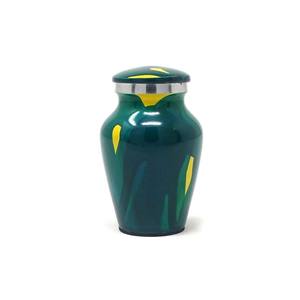 Urne commémorative en aluminium Stardust pour les cendres humaines ou d'animaux de compagnie, mini urne verte et jaune avec couvercle à vis sécurisé, style Art Déco - Product Image 1