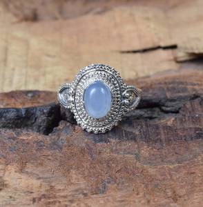Blue Chalcedony 925 Sterling Silver Ring Handmade Oval Gemstone Jewelry Elegant Gift For Women - Product Image 2