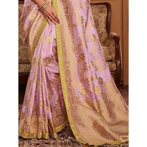 Delicioso Sari de Seda Banarasi con Blusa, Estilo Indio, Tejido en Lavanda, para Fiestas y Eventos Festivos, Suave y Cómodo - Product Image 5