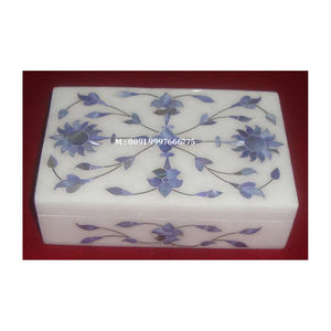 Caja de Joyería Rectangular Hecha a Mano con Incrustaciones de Flores, Mármol Blanco Natural y Madreperla Azul, Ideal para Regalos de Acción de Gracias - Product Image 1