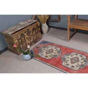 พรมวินเทจตุรกี ขนาด 2.2x7.9 ฟุต (68x241 ซม.) พรมขนสัตว์สีแดง - Product Image 5