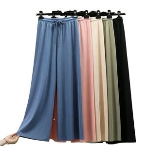 Cheville longueur femmes pantalons décontractés taille haute hiver glace soie pleine longueur pantalon taille élastique plissé plat avant pantalon droit - Product Image 1