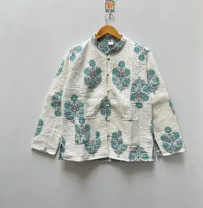 แจ็กเก็ตผ้าฝ้ายผู้หญิงพิมพ์ลายดอกไม้สีฟ้าใส่ได้สองด้านใส่ได้100% ผ้าฝ้ายแขนยาว - Product Image 6