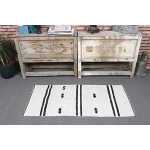 Tapis turc Kilim 1,8 x 3,8 pieds, tapis vintage, tapis en laine camouflage blanc - Product Image 2