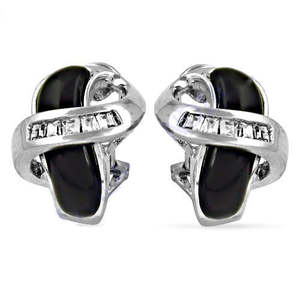 Boucles d'oreilles tendance pour femmes en argent et onyx noir et CZ |   Bijoux élégants |   Occasion de fête |   Laiton et alliage - Product Image 1